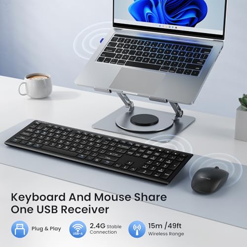 TECKNET 2.4G Rechargeable Ultra-Slim Wireless Keyboard and Mouse Combo | 2.4G Stable Connection, Full-Size Scissor Switch Keyboard with 12 Multimedia Keys, Silent Mouse, Ergonomic Design, Black - color: Black