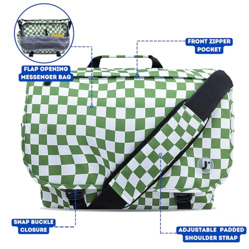 J World New York Thomas Laptop Messenger Bag for Women & Men. Kids Computer Bookbag - color: Matcha Checkers