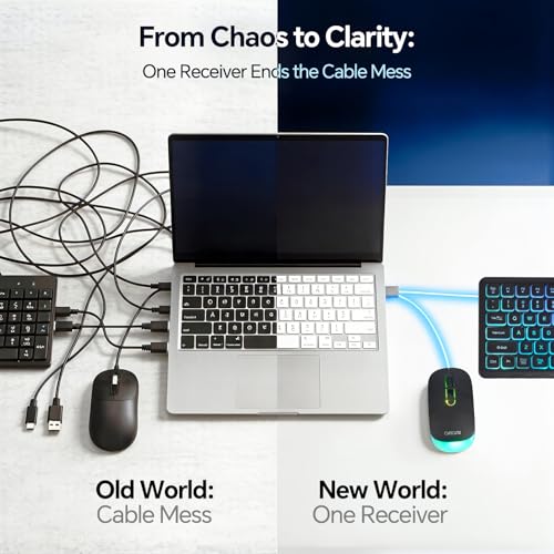 Computer Keyboard and Mouse Wireless,Rechargeable Gaming LED Keyboard Combo | Rainbow Backlit Keyboard with Dedicated Mac/Win Keys,1 USB Receiver for 2 Devices,Sculpted Keys,Compatible with Mac Window PC