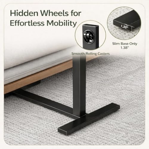 WSA Adjustable Standing Desk with Wheels Pneumatic Height Adjustable Rolling Laptop Desk Tiltable Mobile Computer Workstation Overbed Bedside Table for Home Office Sofa & Hospital Bed (Dark Walnut) - color: Dark Walnut