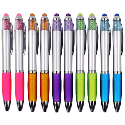 MiSiBao Stylus Pens for Touch Screens, Medium Point Pens with Crystals for Women and Kids Black Ink Pen with Stylus Ballpoint Pens with Comfort Grip for the Ipad(10 Count+4 Refills) - color: 10-count
