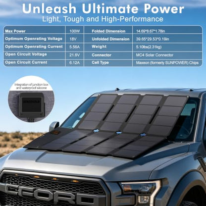 SOKIOVOLA 100W Portable Solar Panel MC-4 Foldable Solar Panel Charger Kits 18V IP68 Waterproof Lightweight and Compact for Small Power Station RV Travel Outdoor Activities - color: 100 Silver Grey