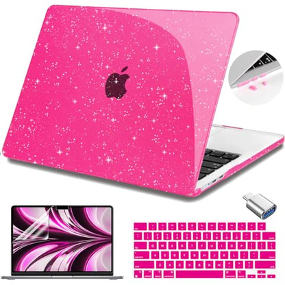 Teryeefi Glitter Case for MacBook Air 13 Inch M5 M4 M3 M2 Chip Release 2022-2024 2025 2026 fits Model A2681/A3113/A3240/A3449, Hard Shell Case & Keyboard Cover for MacBook Air 13.6, Sparkly Rose Pink - color: Sparkly Rose Pink