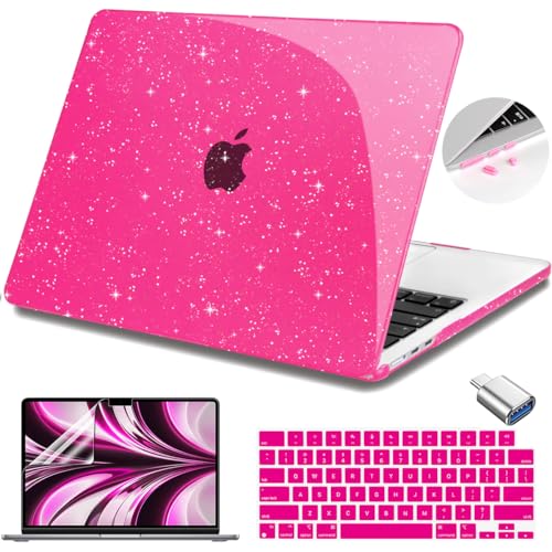 Teryeefi Glitter Case for MacBook Air 13 Inch M5 M4 M3 M2 Chip Release 2022-2024 2025 2026 fits Model A2681/A3113/A3240/A3449, Hard Shell Case & Keyboard Cover for MacBook Air 13.6, Sparkly Rose Pink - color: Sparkly Rose Pink