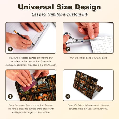 Universal Laptop Skin Sticker Decal 11-15.6 Inches, Baby Dragon Bookshelf | Reusable Vinyl Sticker for 12.1 13 13.3 14 15.4 Inches Notebook PC, Scratch Resistant Waterproof, Easy to Trim & Apply - color: Baby Dragon Bookshelf