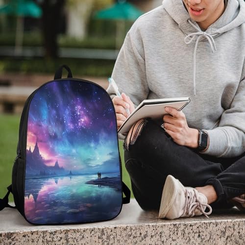 17-Inch Laptop Backpack Water-Resistant Northern Lights Daypack with Shoulder Strap Lightweight Casual Rucksack for Travel Commuter Hiking Outdoor Activities 20l Black