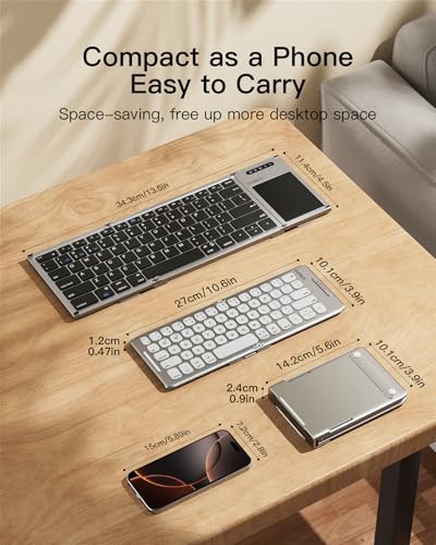 Inateck Foldable Compact Keyboard, Portable Bluetooth Keyboard with 3-Device Connectivity, Compatible with iPadOS/iOS/Android/Windows | Portable Bluetooth Keyboard with 3-Device Connectivity, Compatible with iPadOS/iOS/Android/Windows,QWERTY