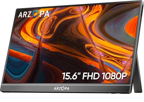 ARZOPA Portable Monitor 15.6'' FHD 1080P - Ultra-Slim Portable Laptop Monitor with Kickstand - IPS Display for PC, MAC, Phone, Xbox, PS5 - USB C & HDMI Connectivity - A1 - color: Black, size: 15.6", style: A1