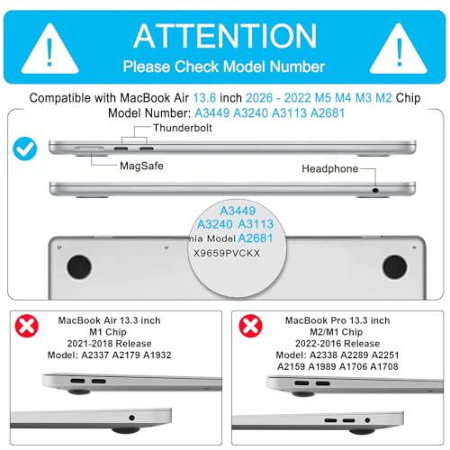 B BELK Compatible with MacBook Air 13.6 inch Case 2026-2022 M5 M4 M3 M2 | A3449 A3240 A3113 A2681, Plastic Hard Shell for MacBook Air 13 inch Case with Keyboard Cover & Screen Protector, Airy Blue - color: Airy Blue