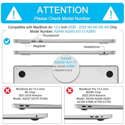 B BELK Compatible with MacBook Air 13.6 inch Case 2026-2022 M5 M4 M3 M2 | A3449 A3240 A3113 A2681, Plastic Hard Shell for MacBook Air 13 inch Case with Keyboard Cover & Screen Protector, Airy Blue - color: Airy Blue