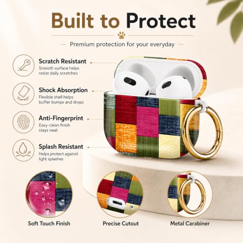 Compatible with AirPod 4 Case 2024, Cute Hard Plastic Protective Cover for Airpod 4th Generation Women, Shockproof Shell Skin with Gold Ring Keychain,Colorful Geometric - color: Colorful Geometric