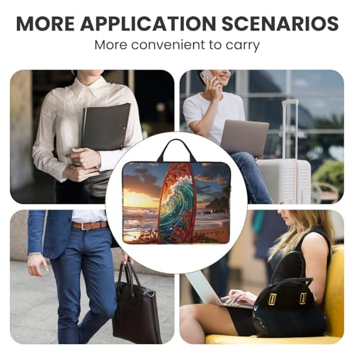 14 inch Laptop Sleeve with Handle Shockproof Laptop Bag Waterproof Computer Cover Bag Colorful Surfboard Briefcase