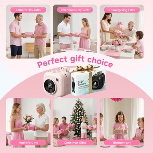 Portable Waist Fan, Rechargeable Wearable Fan w/ LED Display, 3 Speeds, 3000mAh Battery, 10H Runtime, Mini Turbo Airflow, Clip on Belt/Shirt/Hat,Travel Essentials Gift for Women,Makeup,Concert -2 PACK - color: Pink-2 Pack