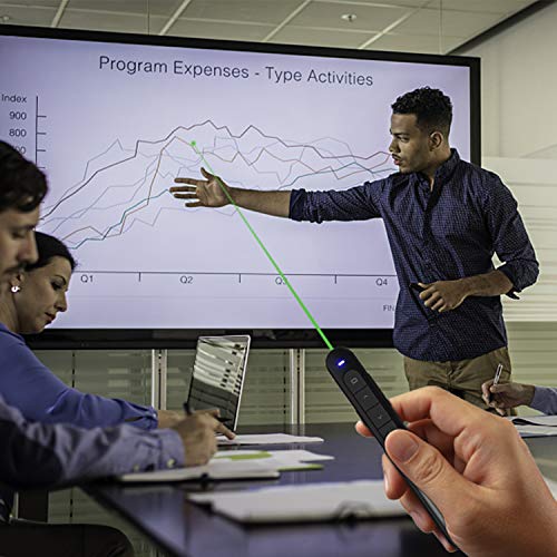 AMERTEER Wireless Presentation clicker for Powerpoint Presentations, Green Light Rechargeable Powerpoint Clicker with Laser Pointer Support Hyperlink RF 2.4GHz (1 PCS) - color: Green Light