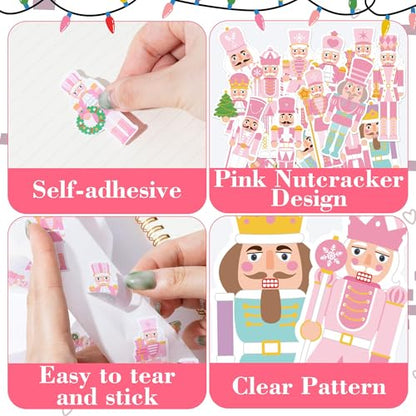 CNhoqc Christmas Nutcracker Sticker Rolls, 1000Pcs Pink Nutcracher Stickers | Self Adhesive, Waterproof Vinyl, Water Bottles Laptop, Christmas Birthday Party Favor, Stocking Stuffers, Greeting Card Makin - style: Christmas Nutcracker
