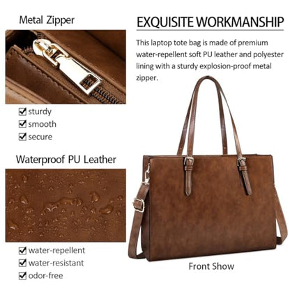 Laptop Bag for Women Waterproof Lightweight Leather 15.6 Inch Computer Tote Bag Business Office Briefcase Large Capacity Handbag Shoulder Bag Professional Office Work Bag | Waterproof Lightweight Leather Large Capacity Work Bag Business Office Briefcase D