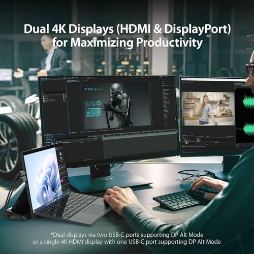 j5create USB C Dual 4K60 Display Docking Station (12-in-1), Built-in M.2 | SSD Slot, HDMI, DisplayPort, 10Gbps USB-A, Card Reader, PD 100W, Ethernet, for Surface Pro 7/8/9/11 (JCD551)