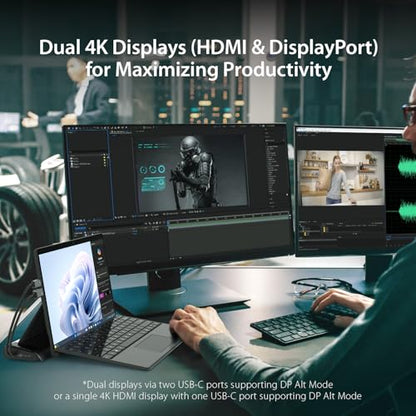 j5create USB C Dual 4K60 Display Docking Station (12-in-1), Built-in M.2 | SSD Slot, HDMI, DisplayPort, 10Gbps USB-A, Card Reader, PD 100W, Ethernet, for Surface Pro 7/8/9/11 (JCD551)