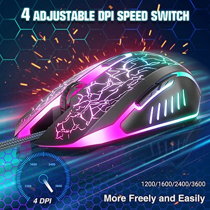 BENGOO Gaming Mouse Wired with RGB Backlit, Ergonomic PC Computer Mice | 4 Adjustable DPI up to 3600, 6 Programmable Buttons, Optical Gamer Mouse for PC Laptop Windows 7/8/10/XP Vista Linux