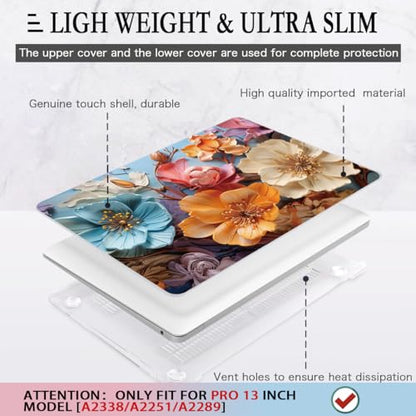 CISSOOK Compatible with MacBook Pro 13 Inch Case 2025 2024 2023 2021 2020 Release M2 M1 A2338 A2289 A2251, Hard Shell Case & Keyboard Cover for MacBook Pro 13 with Touch Bar, Silk Flowers - color: Pro13inch-Silk Flowers