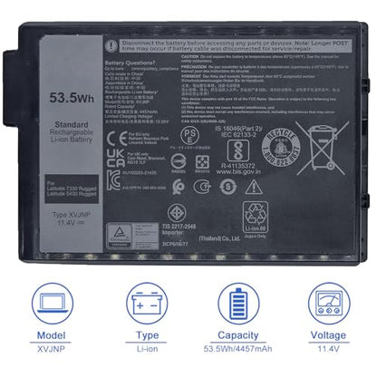 JOTACT XVJNP 53.5Wh Laptop Battery Compatible with Dell Latitude 5430 7330 Rugged Extreme P148G P148G001 P149G P149G001 Series 06JRCP 6JRCP 0M0TN3 M0TN3 KD1CT 451-BCWQ 11.4V 4457mAh - size: 5.06*3.37*0.59 inch XVJNP