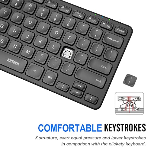 Arteck 2.4G Wireless Keyboard Ultra Slim and Compact Wireless Keyboard with Media Hotkeys for Computer/Desktop/PC/Laptop/Surface/Smart TV and Windows 10/8/ 7 Built-in Rechargeable Battery
