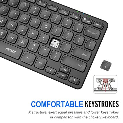 Arteck 2.4G Wireless Keyboard Ultra Slim and Compact Wireless Keyboard with Media Hotkeys for Computer/Desktop/PC/Laptop/Surface/Smart TV and Windows 10/8/ 7 Built-in Rechargeable Battery