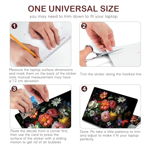 DINKY Laptop Skin Sticker Decal, 12" 13" 13.3" 14" 15" 15.4" 15.6 inch Laptop Universal Reusable Vinyl Skin Stickers Cover Art Decal Notebook PC Personalized Protector-Flora - color: Flora
