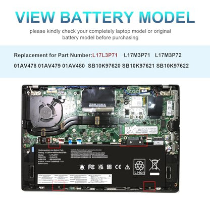 Fancy Buying 01AV479 L17L3P71 L17M3P72 Laptop Battery for Lenovo ThinkPad T480S Series Notebook 01AV478 01AV480 01AV479 SB10K97621 SB10K97622 SB10K97620 11.58V/57Wh - size: 10.47*3.74*0.2inch L17L3P71