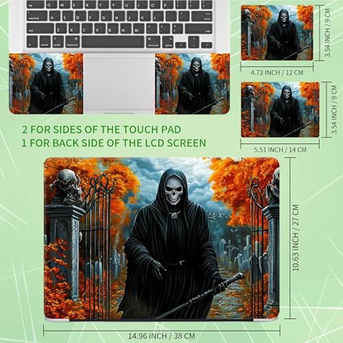 Laptop Skin Sticker Decal, Universal Protective Cover Fit 12 13 14 15.6 Inch Notebook, Reusable Water-Resistant Vinyl Decal w/ 2 Wrist Pads for Business Travel Office, Maple Skull - color: Maple Skull