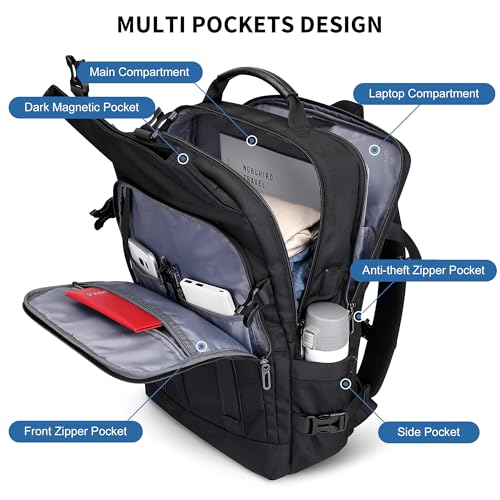 WITZMAN Travel Laptop Backpack for Men Fits 16 inch Laptop | Nylon Carry-on Airline Approved, USB Charging Port, 26L Capacity, For Vacation, Weekend, Overnight Trip, B716 Black - color: Black