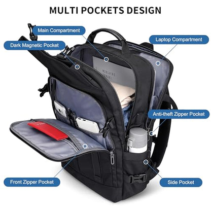 WITZMAN Travel Laptop Backpack for Men Fits 16 inch Laptop | Nylon Carry-on Airline Approved, USB Charging Port, 26L Capacity, For Vacation, Weekend, Overnight Trip, B716 Black - color: Black