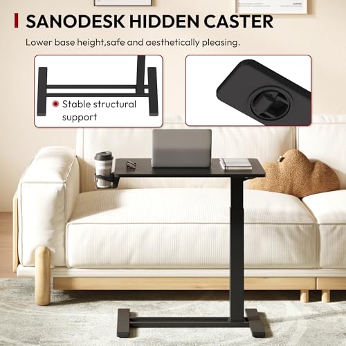 SANODESK Mobile Standing Desk with Hidden Wheels,Pneumatic Laptop Desk Rolling Computer Cart Movable Height Adjustable Small Sit Stand Desk for Home Office(27.6" W x 15.7" D, Black) - color: Black, size: 28x16