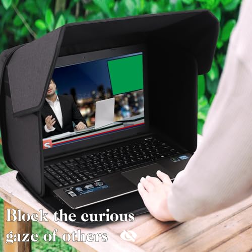 Portable Laptop Sun Shade Foldable Laptop Privacy Shield Blocks Sunlight Working Outside,Computer Anti Glare Shield Privacy Hood Case Fits 12-14in(Patent Pending) - size: 12-14 inch