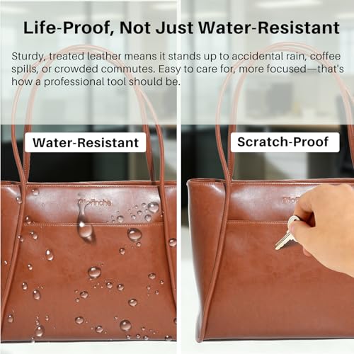 Blofinche Genuine Leather Briefcase for Women, Structured Professional Laptop Work Tote | Water-Resistant, Fit 13.3" Laptop - color: Brown