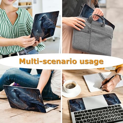 Universal Laptop Skin Sticker with 2 Wrist Pad Decals, 3-Piece Removable Vinyl Laptop Cover, Black Crow Waterproof Anti-Scratch, Easy-Trim Fit for 13.3" 14" 15.6" Laptops - color: Black Crow