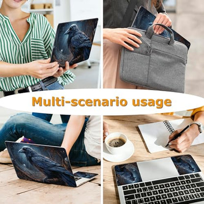 Universal Laptop Skin Sticker with 2 Wrist Pad Decals, 3-Piece Removable Vinyl Laptop Cover, Black Crow Waterproof Anti-Scratch, Easy-Trim Fit for 13.3" 14" 15.6" Laptops - color: Black Crow