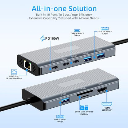 [2025 New] Surface Docking Station- 2 Year Warranty -10 in 1 Surface Dock with HDMI Ethernet SD/TF 5*USB PD, Docking Station for Surface Pro 11/10/9/8/X/7/6/5,Surface Laptop,Surface Book - size: 10