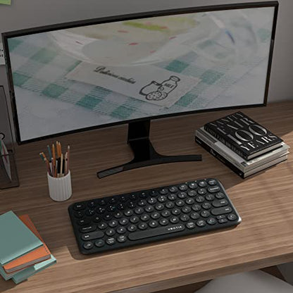 UBOTIE Portable Slim Bluetooth Keyboard, Wireless Colorful Compact 78keys Silent Linear Scissor Switch Round Keycaps TKL Keyboards with Power on/Off for Tablet, PC, Laptop, Smart Phones（Black）