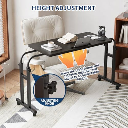 TigerDad Mobile OverBed Recliner Table - Adjustable Height & Length, Stable Laptop Tray Chair Table with Wheels for Kids & Adults
