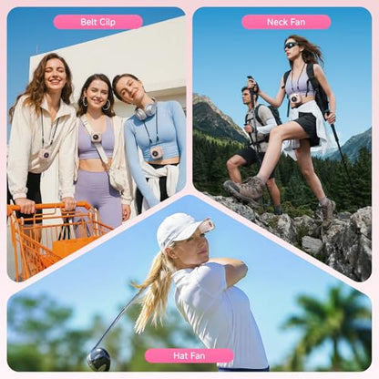 Portable Waist Fan, Rechargeable Wearable Fan w/ LED Display, 3 Speeds, 3000mAh Battery, 10H Runtime, Mini Turbo Airflow, Clip on Belt/Shirt/Hat,Travel Essentials Gift for Women,Makeup,Concert -2 PACK - color: Pink-2 Pack