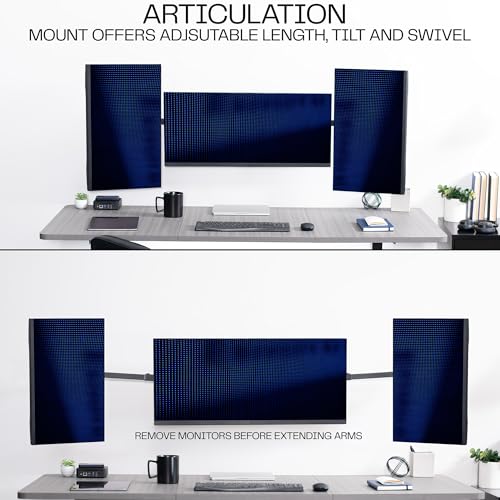 VIVO Premium Triple Monitor Wall Mount for 3 Screens up to 22 lbs, Fits up to 38 inch Ultrawides on Center Bracket, Adjustable Telescoping Arms, Flush Wall Setup, Black, MOUNT-TS03C - size: up to 38", style: Triple mount
