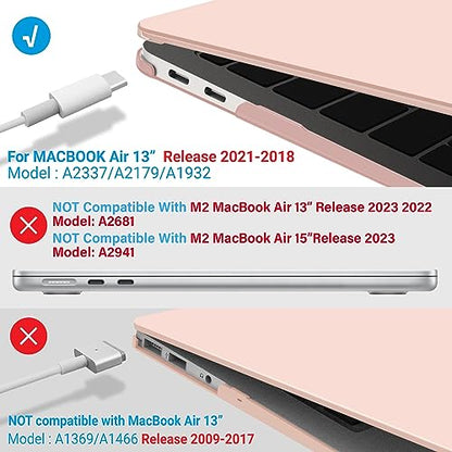 IBENZER Compatible with New MacBook Air 13 inch Case 2022 2021 2020 M1 A2337 A2179 A1932, Plastic Hard Shell Case with Keyboard Cover for Mac Retina Display with Touch ID, Sakura Pink, AT13SKPK+1 - color: Sakura Pink