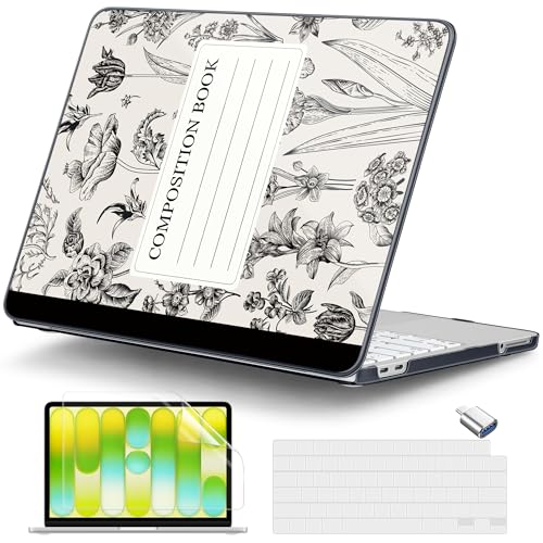 DONGKE for MacBook Neo 13 Inch Case 2026 (Model A3404, A18 Pro chip), Stylish Pattern Protective Hard Shell with Screen Protector, Keyboard Cover & USB-C Adapter - Black Composition Book - color: Black Composition Book