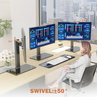 Single LCD Computer Monitor Free-Standing Desk Stand Mount Riser for 13 inch to 32 inch screen with Swivel, Height Adjustable, Rotation, Vesa Base Stand Holds One (1) Screen up to 77Lbs(HT05B-001)) - color: Black