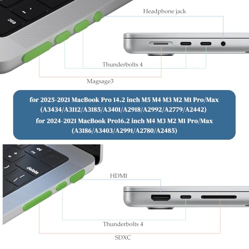 ProElife 21-Pcs Anti Dust Dirt Plug for MacBook Pro 14 16 M5 M4, Green | Protective Laptop Silicone Anti Dirt Protective Cover, Durable & Reusable, Custom Fit Design, Easy to Apply and Clean - color: Green