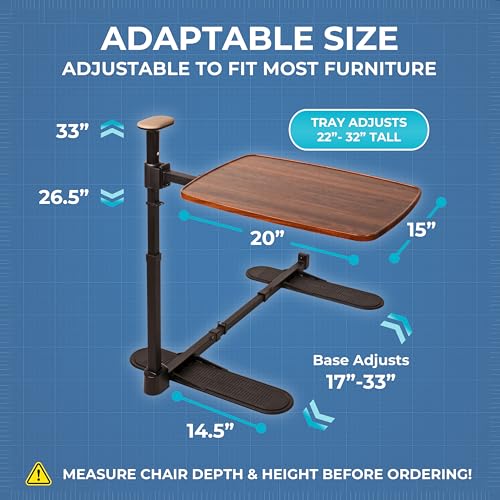 Stander Wonder Tray Plus, Adjustable Recliner Swivel TV Tray with Standing Handle for Seniors & Elderly Adults, Walnut Laptop Desk for Couches & Chairs, Mobility Aid Sit and Stand Assist
