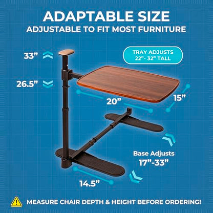Stander Wonder Tray Plus, Adjustable Recliner Swivel TV Tray with Standing Handle for Seniors & Elderly Adults, Walnut Laptop Desk for Couches & Chairs, Mobility Aid Sit and Stand Assist