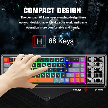 Snpurdiri 60% Percent Gaming Keyboard, Compact RGB Backlit Small Gaming Keyboard for Windows, PC, Laptop (68 Keys, Black-Grey-Orange) - color: Black Grey Orange