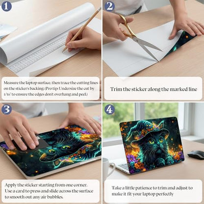 Universal Laptop Skin Sticker Decal,15.6 Inch Laptop Vinyl Cover for 13" 14" 15.6" Laptop,Scratch-Resistant Waterproof Protector Wrap,Reusable with Wrist Pads,Witch Hat Cat - color: Witch Hat Cat